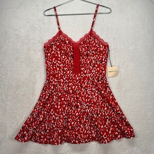 Revolve Superdown Red Brianna Mini Dress Lace Trim Party Cocktail Dress Medium